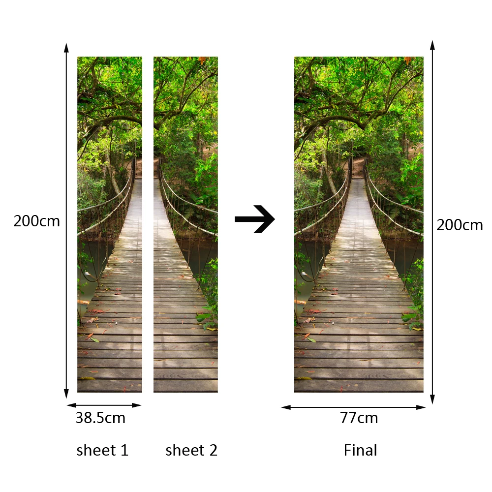 

Home Creative DIY 3D Door Stickers 3D Jungle Drawbridge Pattern for Kids Room Door Wall Sticker Home Decoration Wallpaper