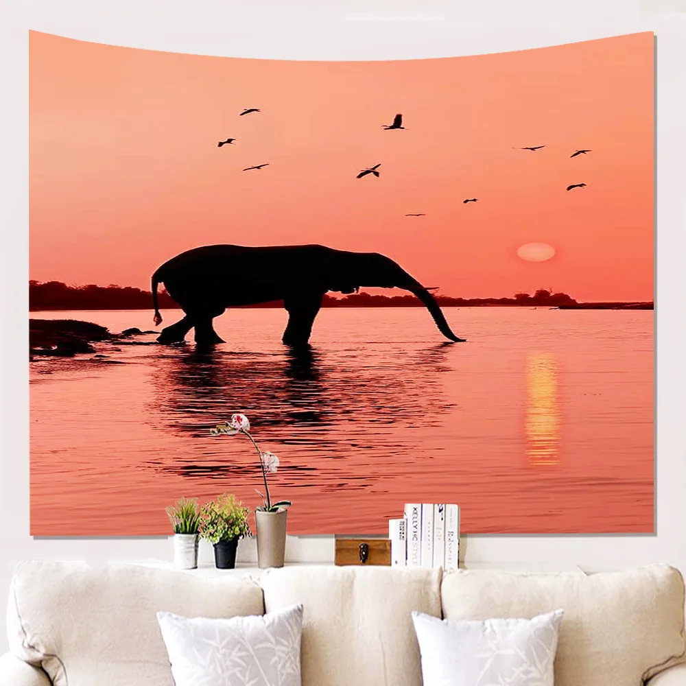 

Elephant Wildlife African Elephant Landscape Wall Tapestry Psychedelic Decoration Hanging Wall Bedroom Living Room Dormitory