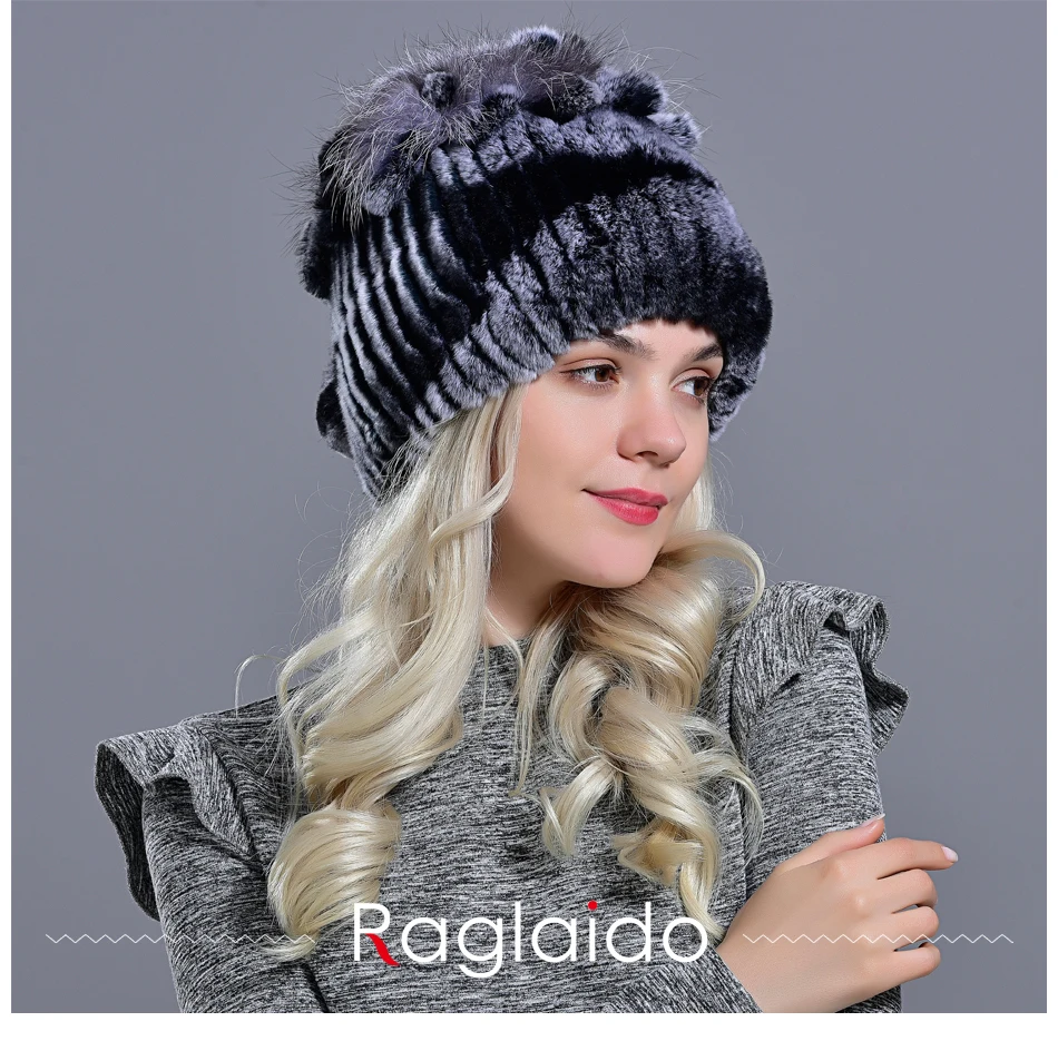 Зимние женские головные уборы с шариками кролика рекс мех помпон skullies beanies Теплые эластичные модные пушистые уличные меховые шапки