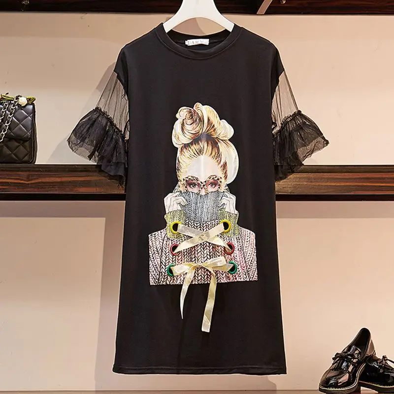 S-4XL размера плюс женская летняя футболка платье Новинка 2019 сандалии с бусами