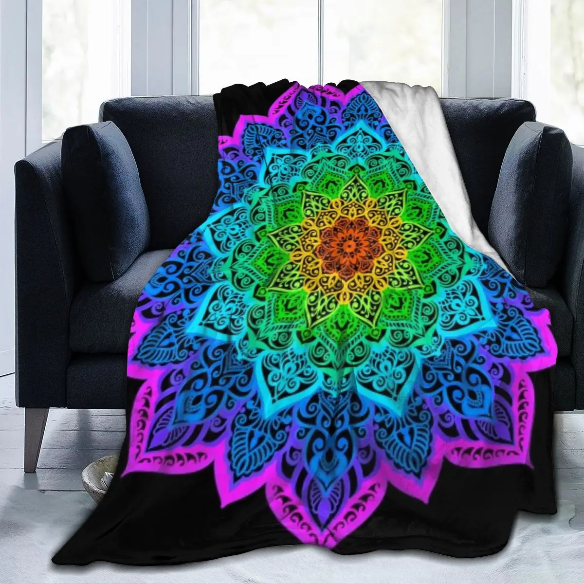 

Colorful Lotus Flower Mandala Bohemian New Age Tie Dye Soft Cozy Fleece Blanket Dropship Wholesale Family Winter Flannel Throw