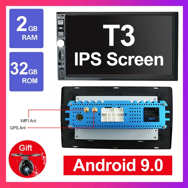 T3 2G 32G Android9 Eunavi 2 Din 7 ''TDA7851 Android 9 4G 64G Восьмиядерный универсальный автомобильный Радио Аудио Стерео gps навигация Мультимедиа 1024*600 без DVD - Цвет: T3 2G 32G Android9