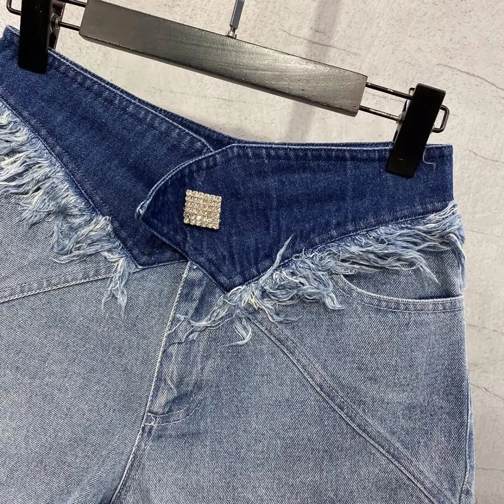 fashion summer 2021 new women patchwork tassel shorts female denim short pants ddxgz2 6.13