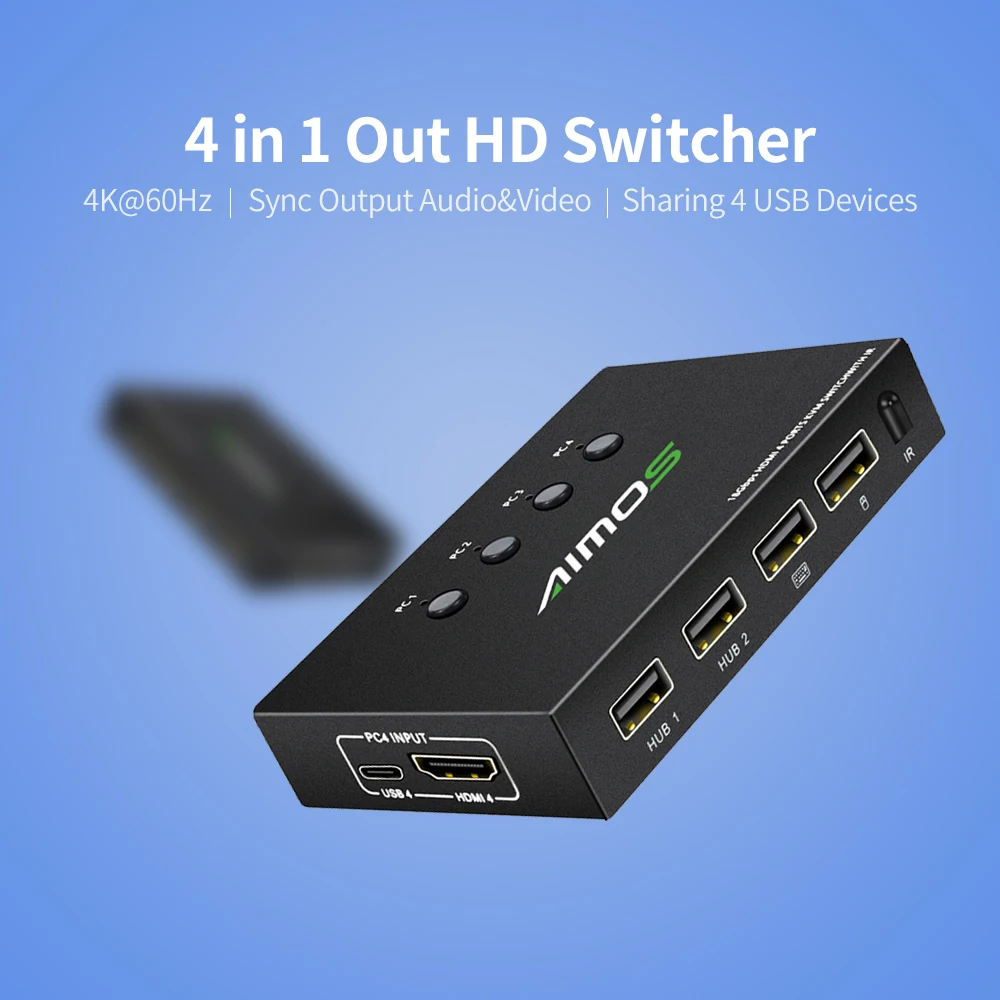 Переключатель AIMOS 4K @ 60 Гц 4-портовый USB-переключатель селектор выключатель 4 в 1 с