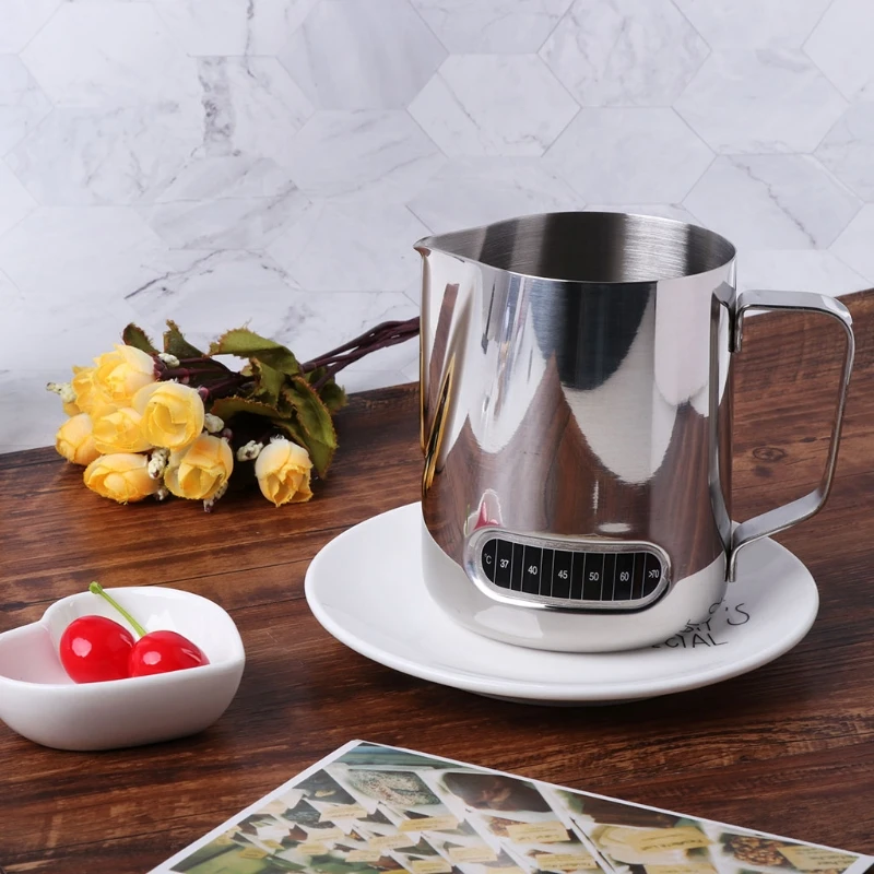 

Stainless Steel Milk Frothing Jug Barista Coffee Pitcher With Thermometer 600ml