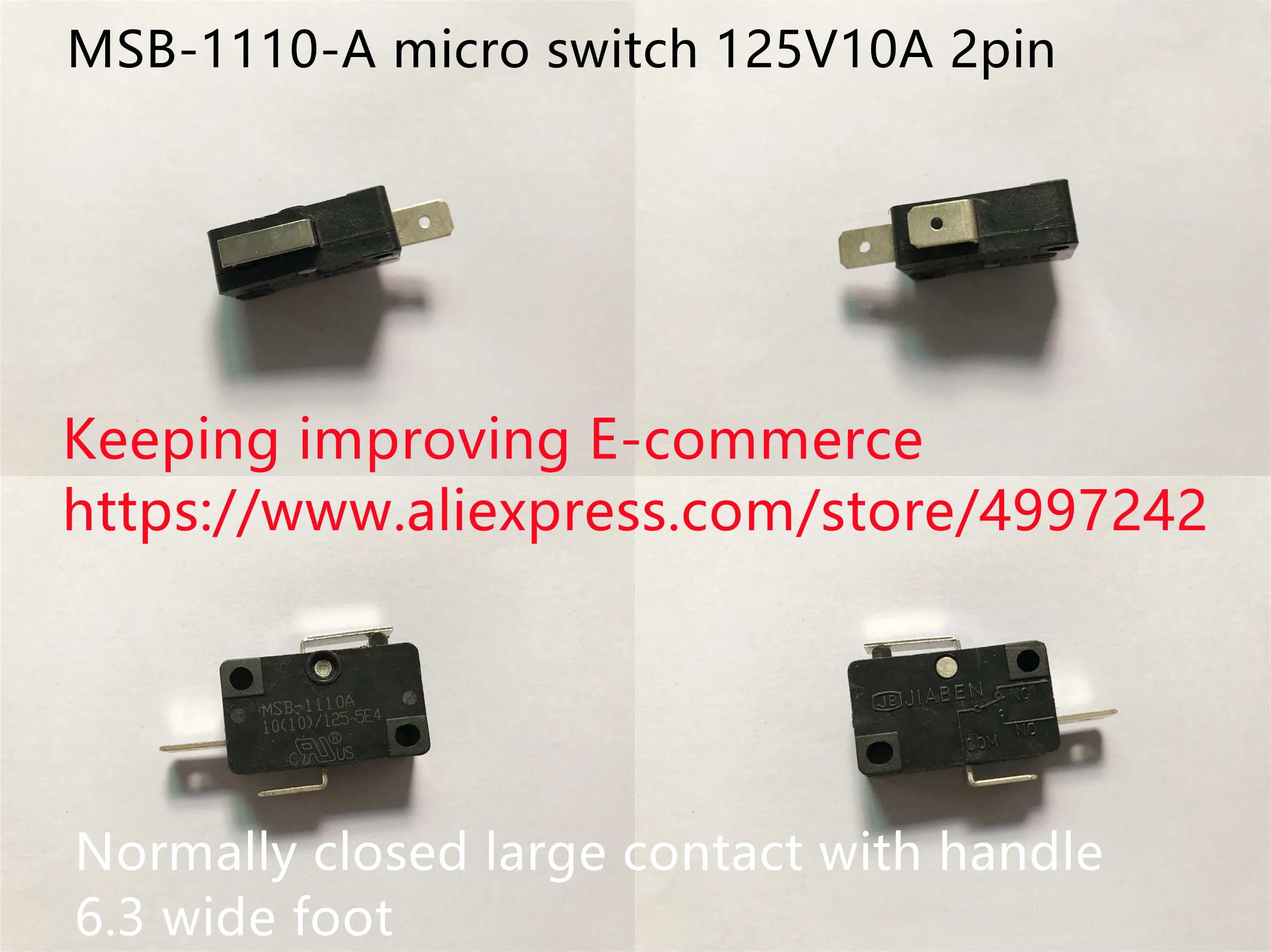 

Original new 100% MSB-1110-A micro switch 125V10A 2pin normally closed large contact with handle 6.3 wide foot