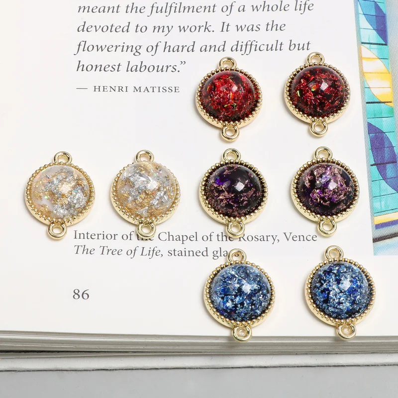 

Imitation Opal Gemstone Gold Silver Foil Resin Semicircle Patch Double Hole DIY Handmade Jewelry Earrings Accessories Material