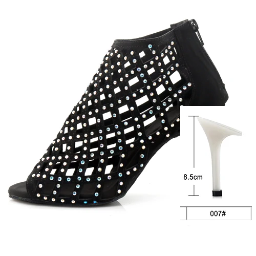heel 8.5cm WUXIJIAO женская обувь для танцев из черной замши, сверкающие стразы обувь для латинских танцев Обувь для бальных танцев 10 см обувь для танго - Цвет: heel 8.5cm