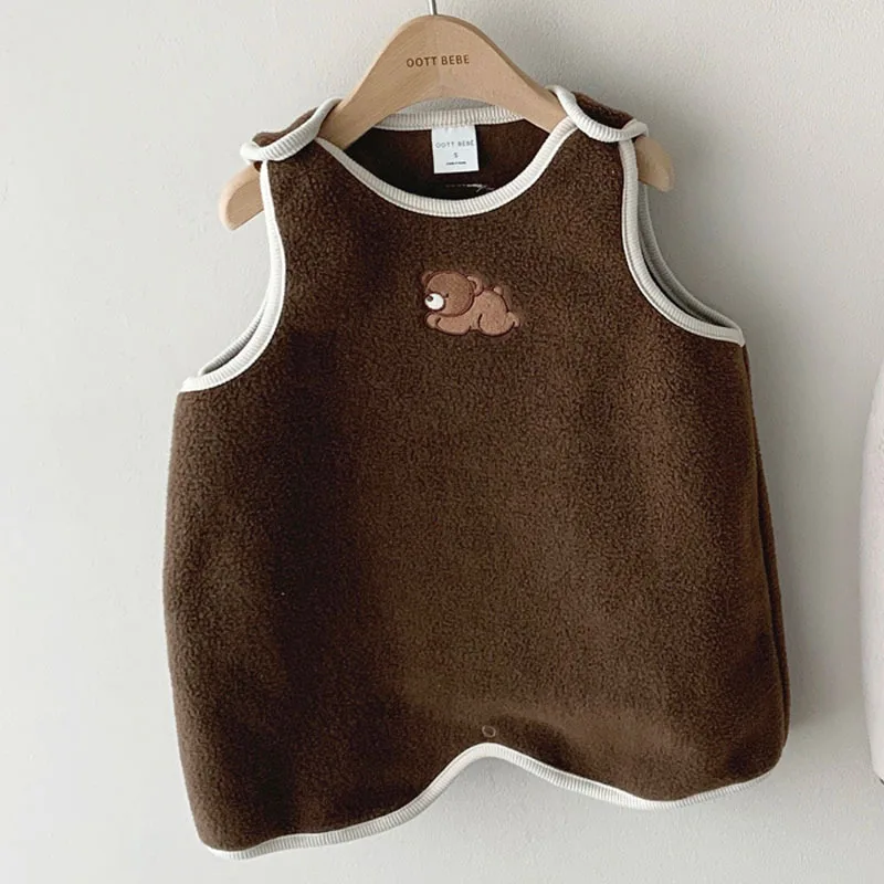 Baby Cartoon Vest Spring Autumn New Kids Long Vest Cute Bear Warm Vest Boys Cotton Sleeping Bag Baby Girl Pajamas Infant Clothes