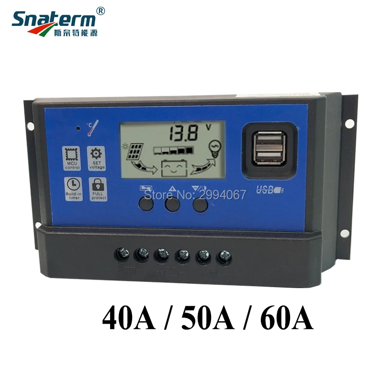 10A 20A 30A 40A 50A 60 ампер 12 V 24 V Авто Панель солнечных батарей Батарея заряд ШИМ-контроллер солнечной регуляторы PV ЖК-дисплей Дисплей 5 V USB