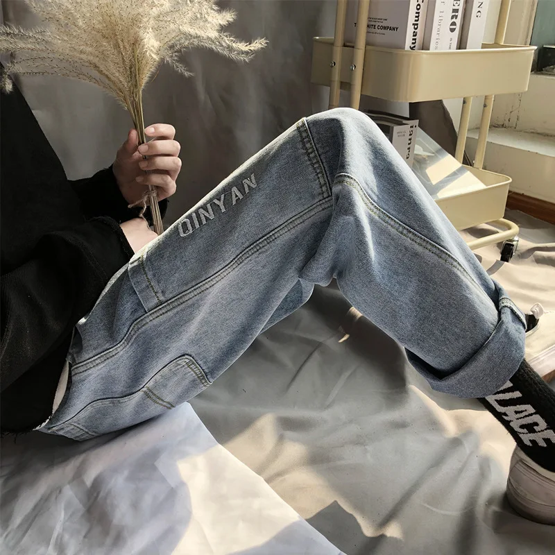 

Брюки мужские прямые, тонкие повседневные модные штаны в Корейском стиле, джинсовая одежда черного цвета, джинсы для мужчин, на весну-лето