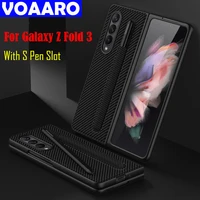 leather case with pen holder for samsung galaxy z fold 3 cover full protection hard case with s pen slot for galaxy z fold3 5g