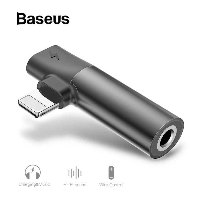 Baseus 2 в 1 аудио адаптер для iPhone Xs Max XR Xs X 8 конвертер до 3,5 мм Aux разъем для наушников разветвитель удлинитель адаптер для зарядки