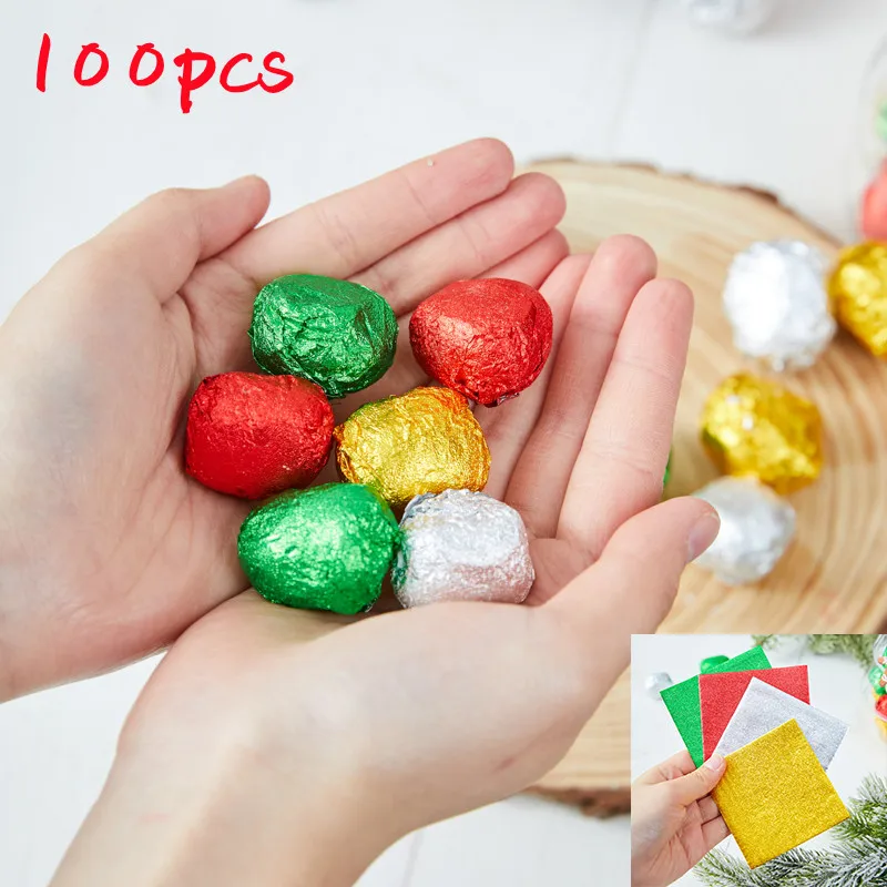 

100Pcs Handmade Chocolate Tin Foil Wrapping Tin Paper Candy Package Halloween Christmas Eve Party Dessert DIY Baking Packing