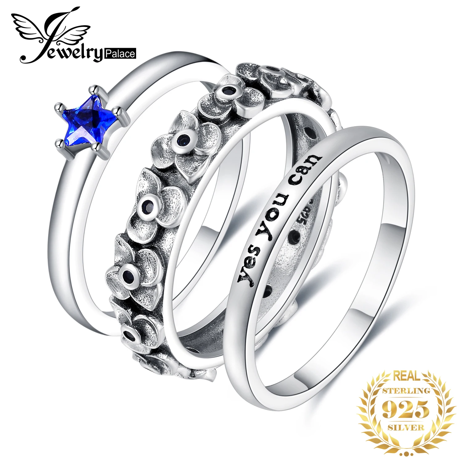 JewelryPalace Star Форма с голубой шпинелью кластера цветок выгравированы да вы можете