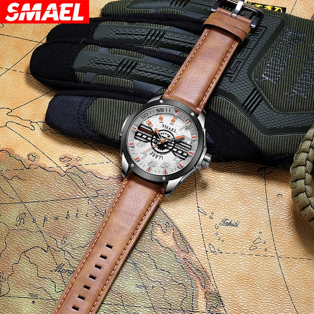 

Round Large Dial Men's Casual Quartz Watch Leather Watch Strap Casual Style Student Watch luxury