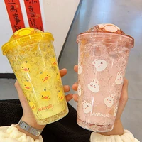 double ice breaker summer cute girl cartoon net red adult student straw plastic ice cup fashion korean water bottle with straw