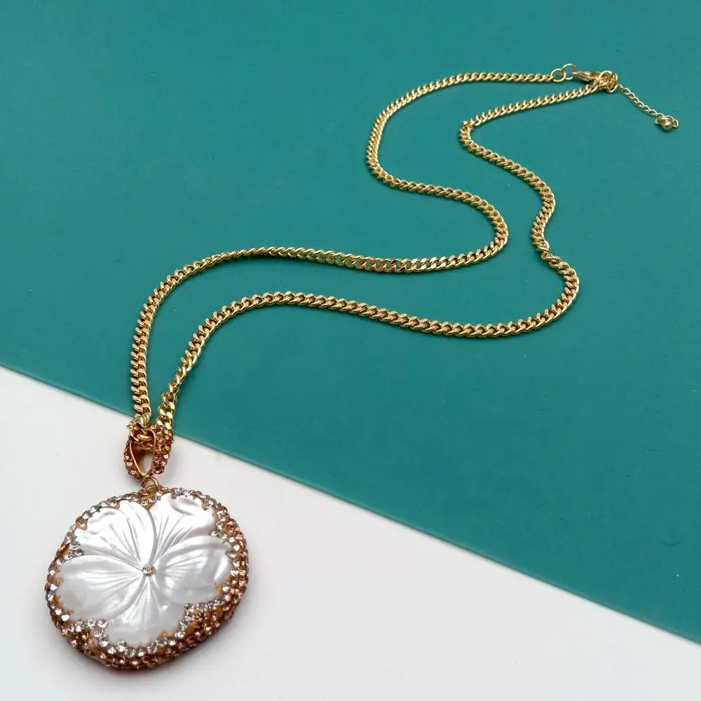 

Y · YING, натуральная белая Морская ракушка, резной цветок, подвеска, позолоченная цепочка, ожерелье 19 дюймов