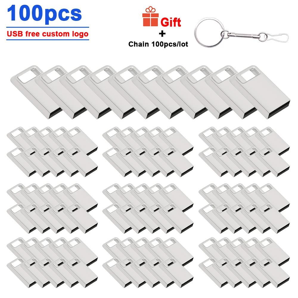 

100pcs/lot Custom Logo Metal USB flash drive 4GB 8GB 16GB 32GB 64GB Pen Drive U Disk Usb 2.0 Pendrive Memory Stick for Wedding