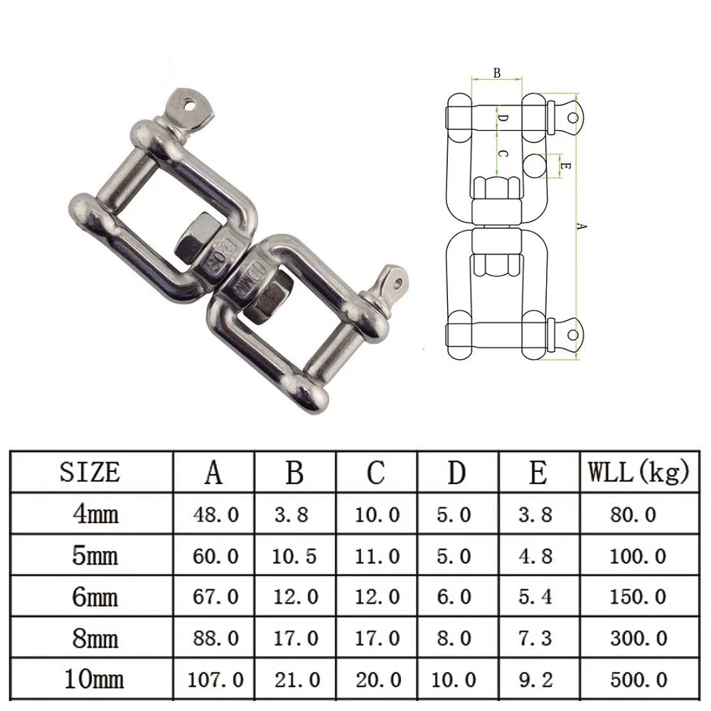 

2PCS Jaw And Jaw Anchor Swivel 304 Stainless Steel 4mm 5mm 6mm 8mm 10mm Stainless Steel Jaw And Jaw Swivel Marine Hardware