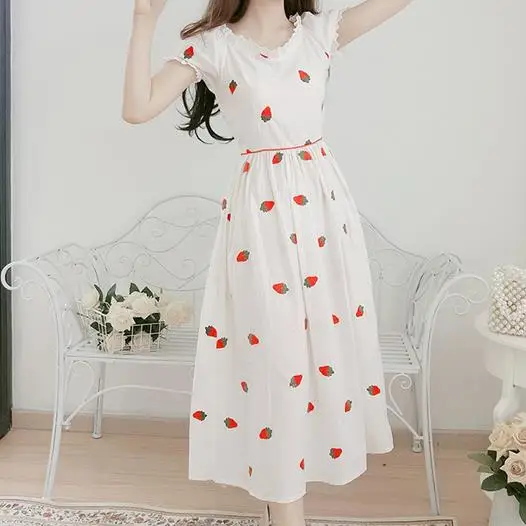 Mori Girl Summer Women Long White Dress Lace Collar Embroidery Elegant Sweet Cotton Korea Chic Midi Party AE773 | Женская одежда