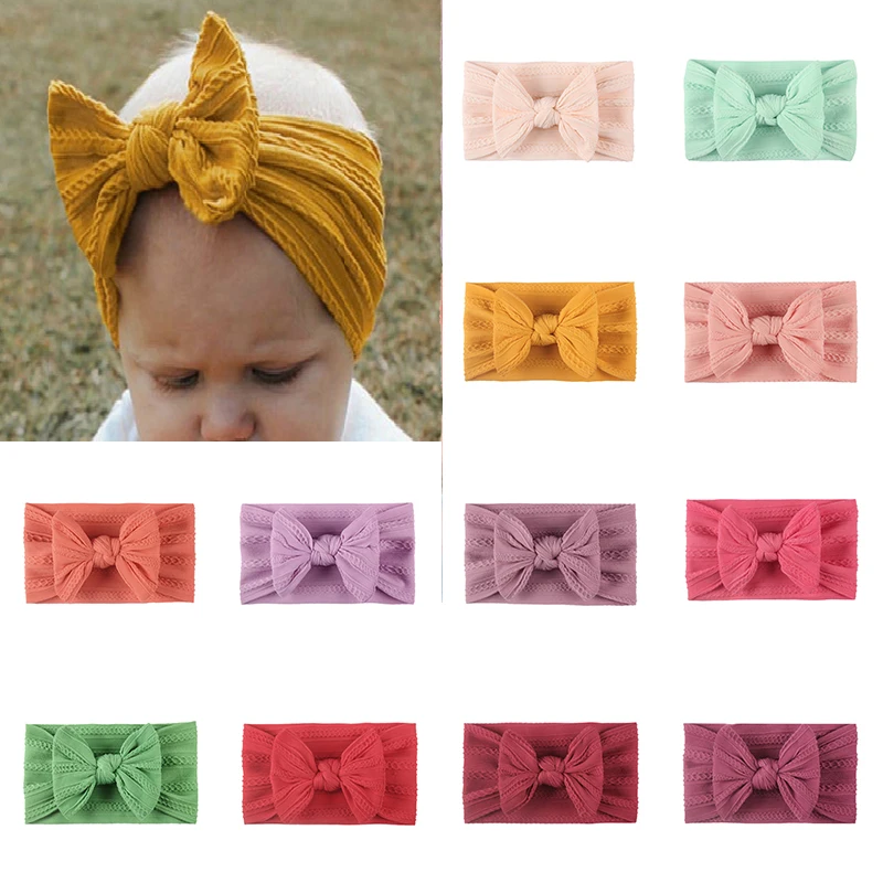 

Baby Cute Bow Headband Kid Lovely Turban Headwrap Soft Nylon Elastic Hair Bands Hair Accessories Solid Candy Color Wide Hairband