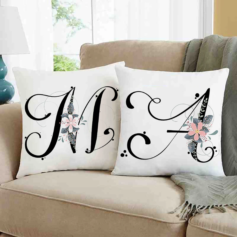 

English Alphabet Flower Home Cushion Cover Wedding Party Decor Throw Pillowcase Sofa Living Room Letter Decorative Pillow Covers