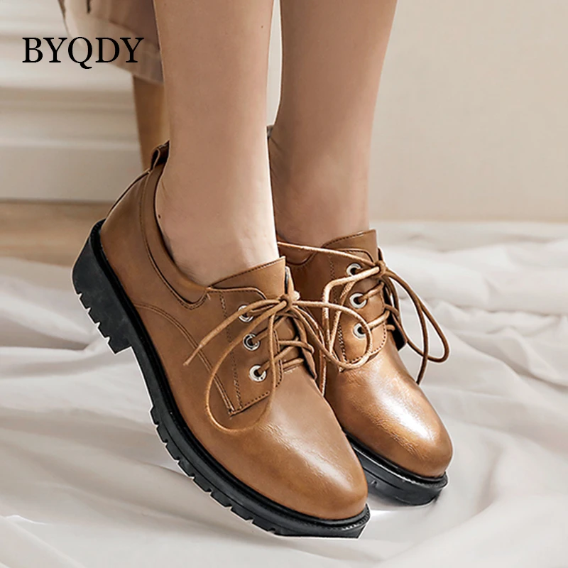 BQYDY Лидер продаж Новинка Туфли оксфорды Женская обувь из кожи Модная
