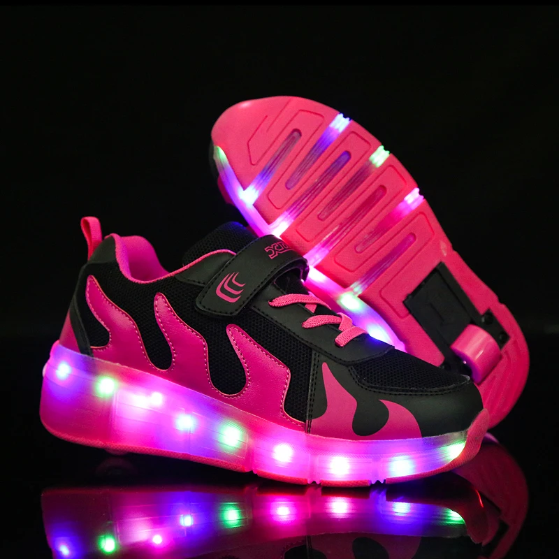 Blue Red Pink White Fashion Girls Boys LED Light Roller Skate Shoes For Children Kids Sneakers With Wheels One wheels shoese | Детская