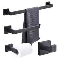 bath hardware sets black stainless steel wall mounted bathroom single bars towel rack roll paper holder robe hooks accessories