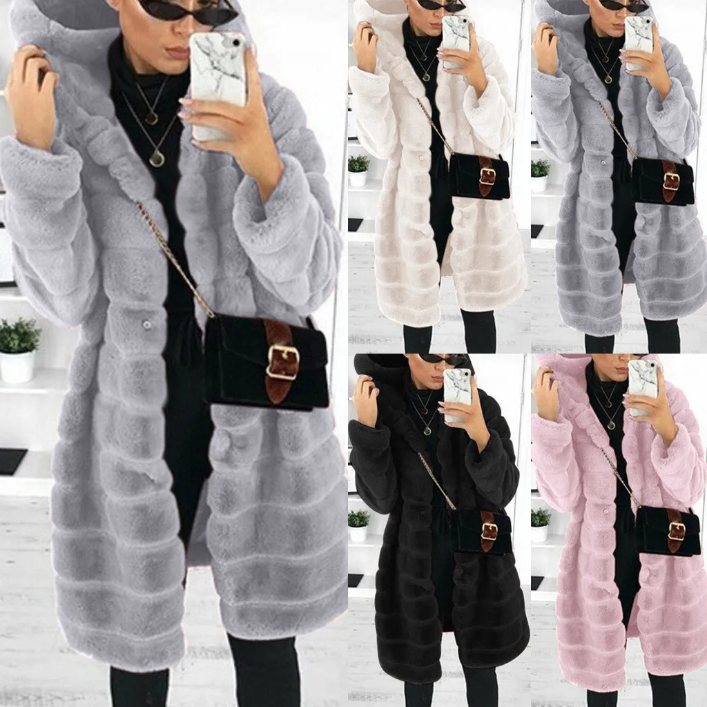 

Winter Casual Solid Teddy Coat OverCoat Thick Warm Plus Size Women Long Sleeve Fleece Jacket Hooded Lamb Fur Outerwear Fourrure