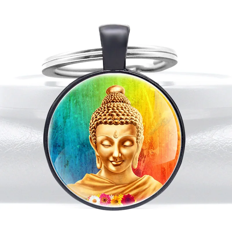 Золотой цвет статуя Святого Будды стеклянная купольная подвеска брелок