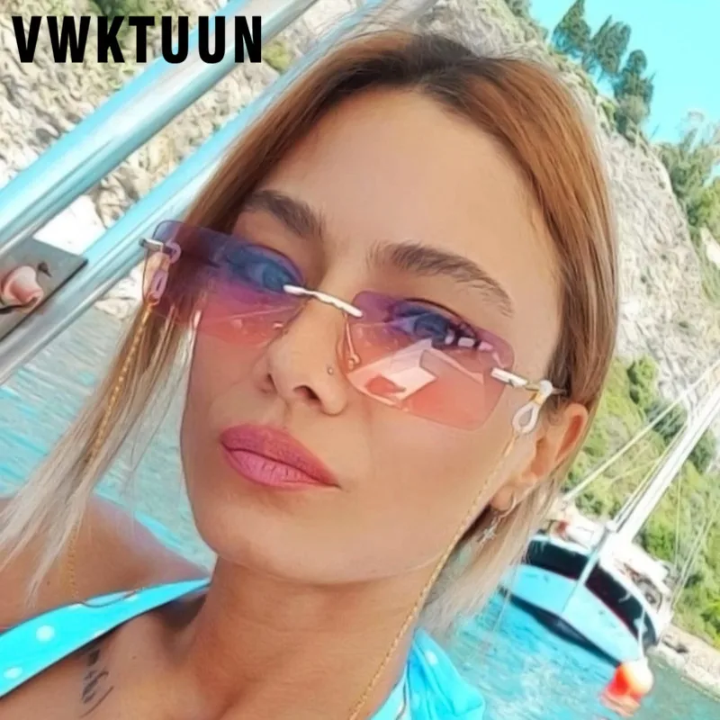 

VWKTUUN Rimless Sunglasses Women Square Glasses Womens Driving Driver Shades UV400 Colorful Gradient Lens Sun Glasses Eyewear