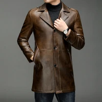 lhfff top quality high end youth sheepskin leather leather mid length mens lapel autumn and winter business casual windbreaker