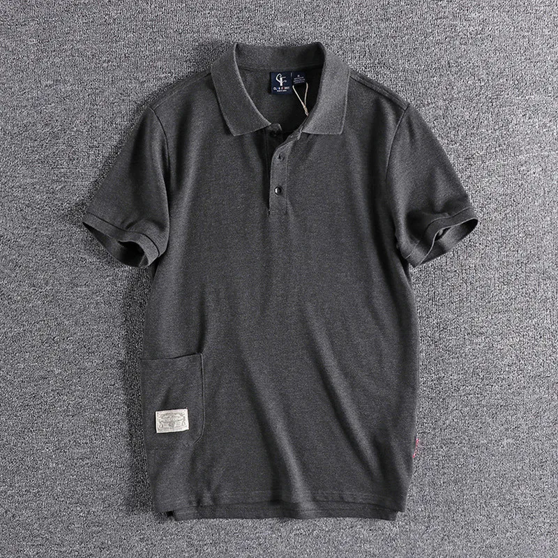 Рубашка поло мужская с коротким рукавом хлопковая блуза большими карманами