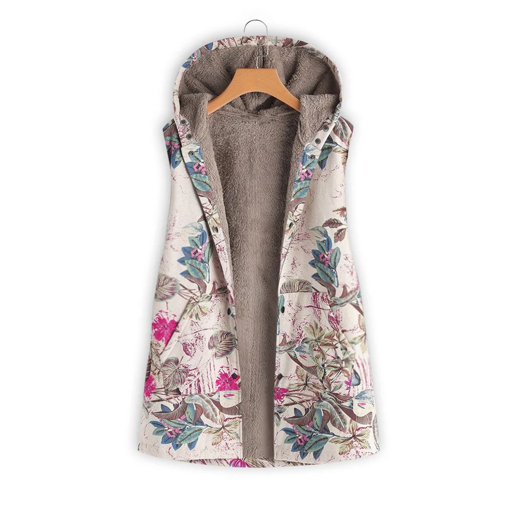 Новый женский зимний винтажный топ с капюшоном без рукавов плюшевый жилет 2019