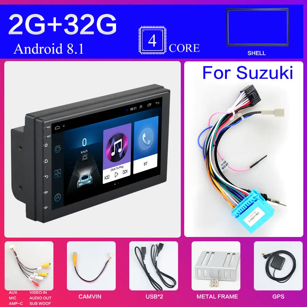 Красный 2 Din Android 8,1 Автомагнитола стерео без DVD " 1024*600 Универсальный Автомобильный плеер gps навигация Wifi Bluetooth USB Радио аудио плеер - Цвет: Красный
