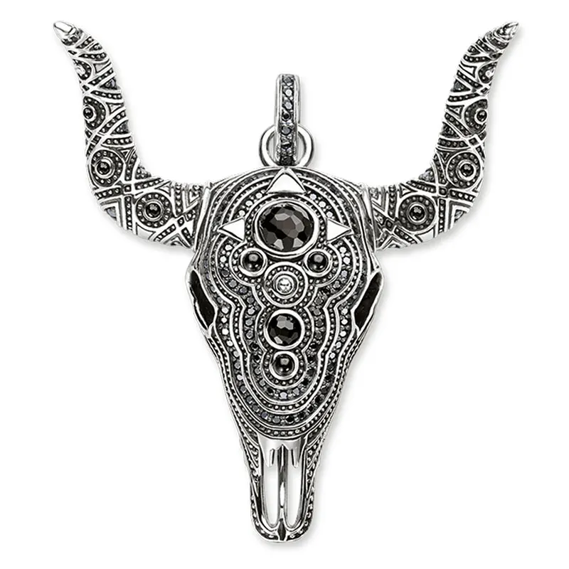 Ожерелье из серебра 925 пробы с черным камнем в виде черепа|Подвески| |