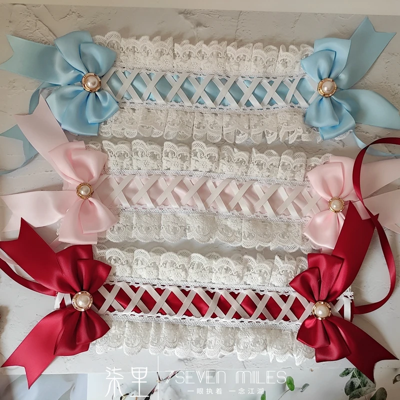 

Fresh Lolita Kawaii Bow Lace Cross Ribbon Princess Hair band Headwear Sweet Lolita Women Cosplay Headdress Hairpin 4 Colors