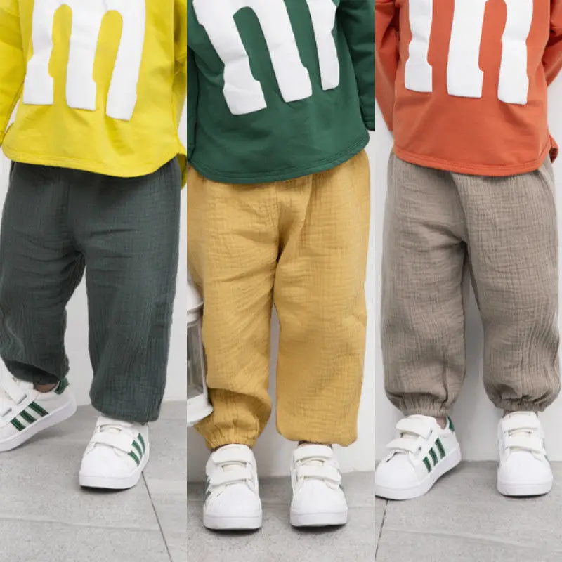 Baby Girls Boys Solid Loose Bloomers Drawstring Trousers Cotton Line Pants Summer Casual Children's Baby Pants