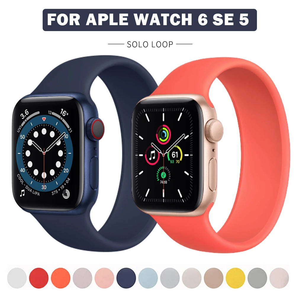 

Sport Loop Band For Apple Watch Series 6 SE 44mm 40mm Silicone Strap For Apple Watch 6 5 4 3 44mm 40mm 42mm 38mm Solo Loop Strap