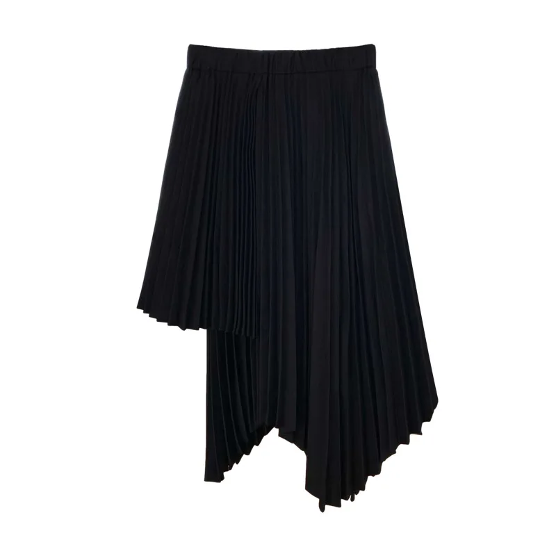 

IEQJ High Elastic Waist Pleated Skirt Women Fashion Black Asymmetrical Casual Streetwear New Spring Autumn 2021 8P263