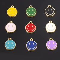 5pcslot 14mm smile face charms alloy enamel cute round pendant for diy jewelry making necklace earring bracelet accessaries