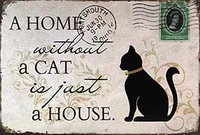 a home without a cat retro stamps tin signs wall art decor bar vintage metal iron painting metal tin sign metal sign 8x12 inches