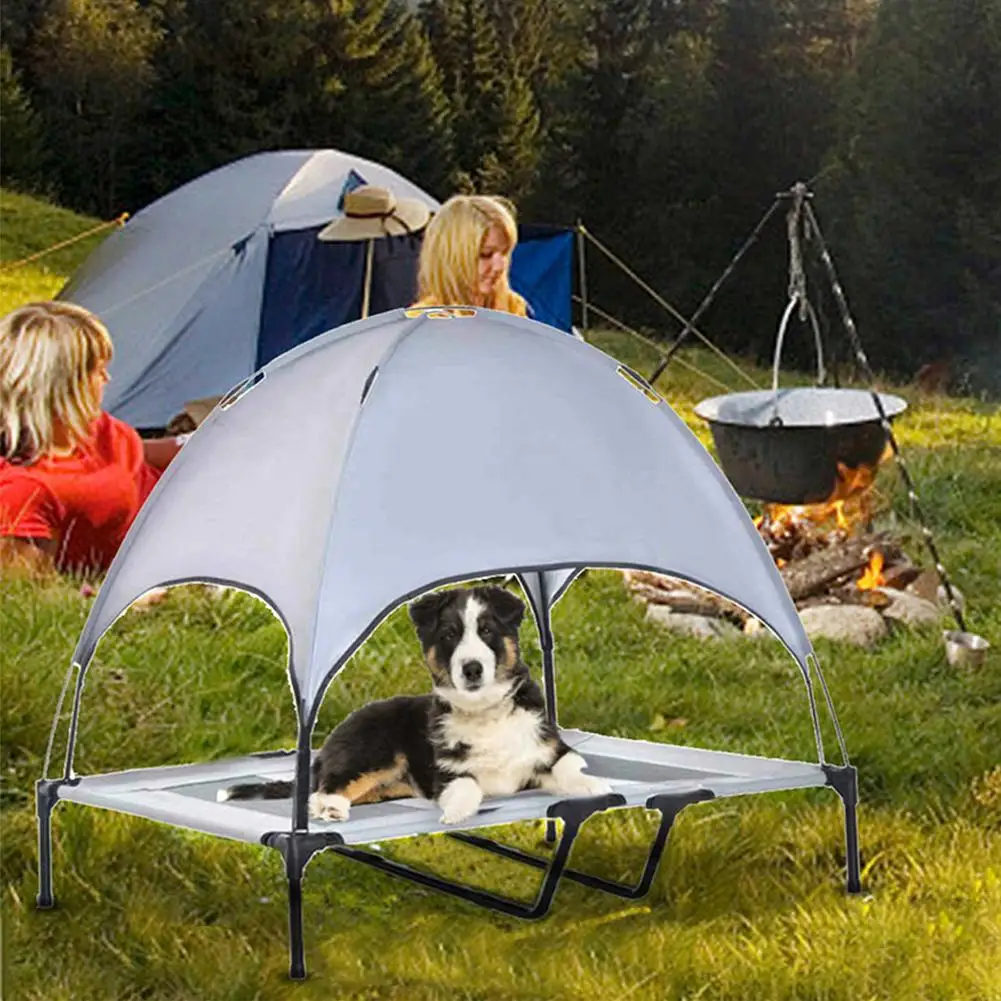 

Pet Bed With Canopy Portable Dog Camp Tent Raised Dog Bed With Sun Canopy Double-layer Camp Tent For Dogs Cats Outdoor Camping