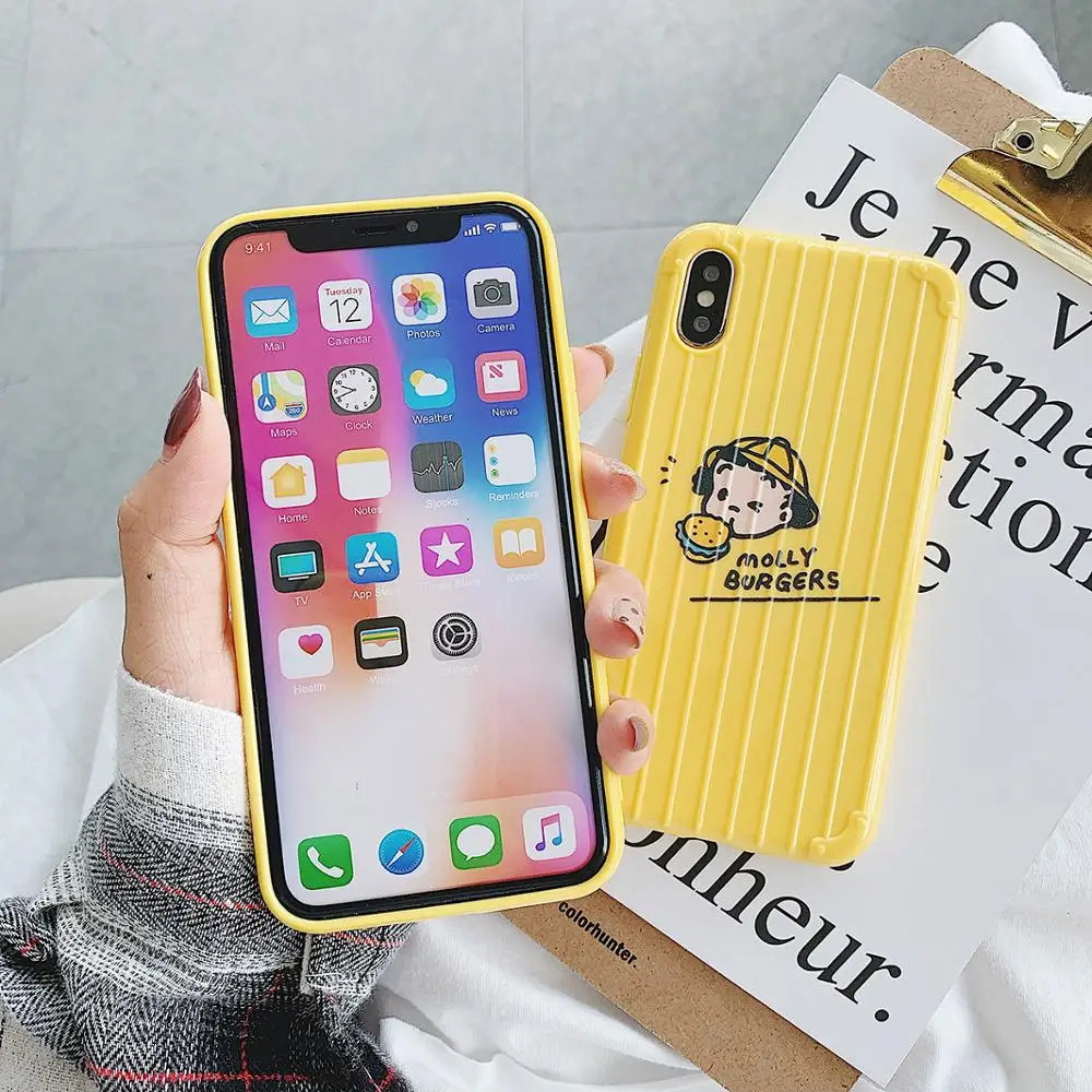 For Iphone 6 7 8 S Plus X XR XS XSMAX Pretty Yellow Cute Cartoon Girl Apple Phone Fitted Case Silicone Cover Luggage Style |