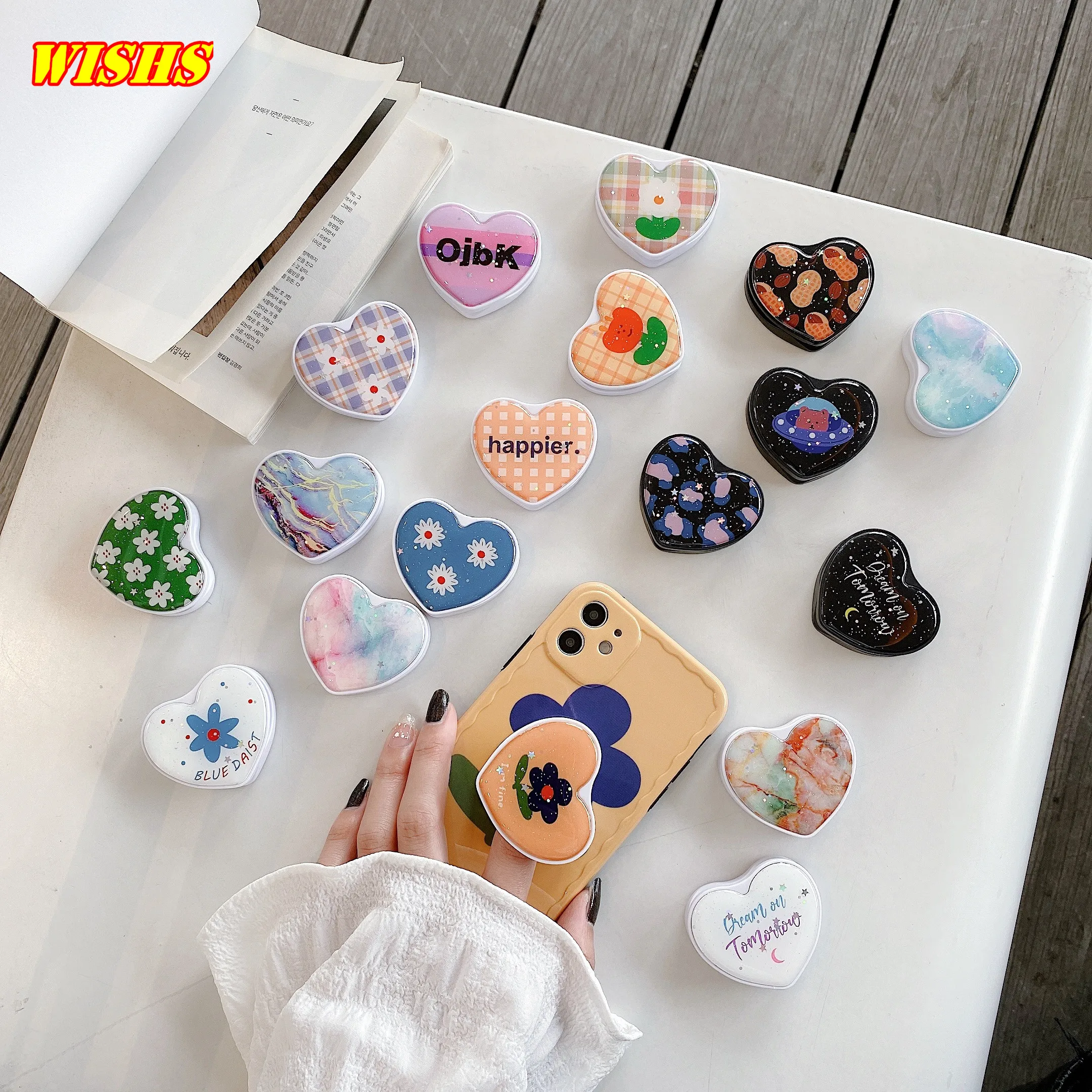 С блестками любящее сердце раза пальца grip мобильный телефон держатель для iphone