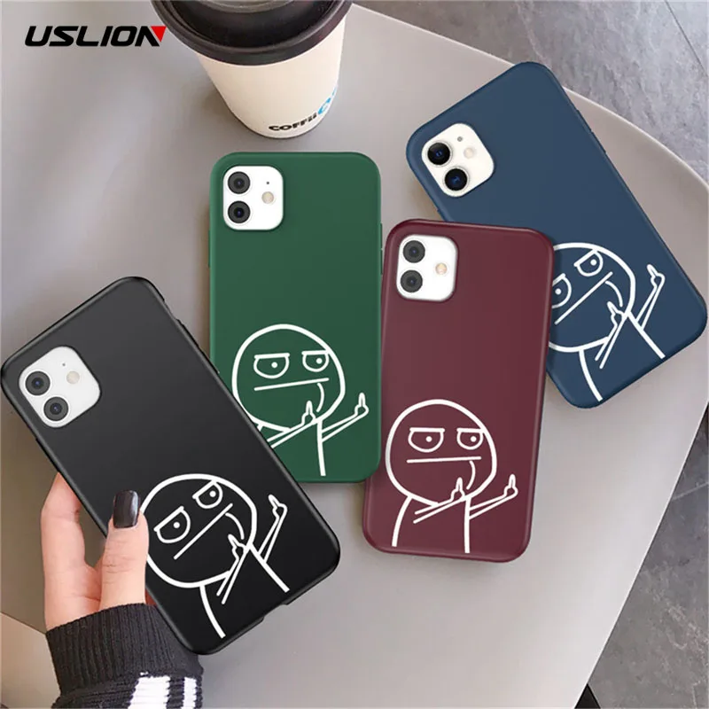 

USLION Funny Man Phone Case For iPhone 12 7 8 Plus X XR XS Max Middle Finger Case For iPhone 11 13 Pro Max Soft Silicon BackCase
