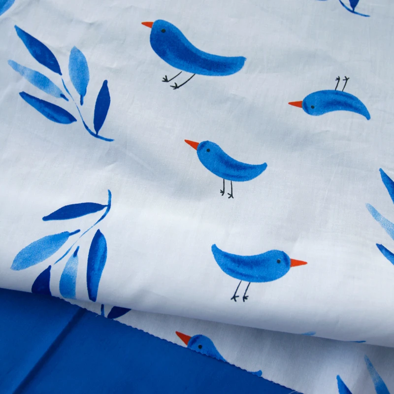 Акварельная синяя саржа хлопчатобумажная ткань деликатное платье Ткань Детская