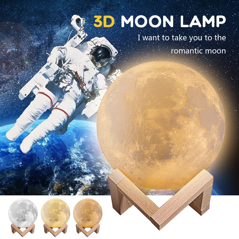 Ночник, 3D лунный светильник, перезаряжаемый сенсорный, 3 цвета и 16 цветов с пультом дистанционного управления, 3D принт, лунный светильник на день рождения, креативные подарки, игрушки